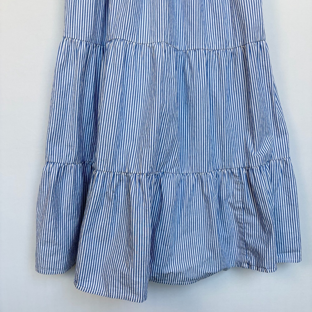 J. Crew Midi Dress Sz 8 Blue White Stripe Cotton Tiered Puff Sleeve SU24 Cottage - Picture 7 of 15